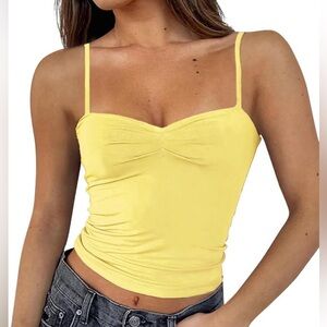 Yellow Ruched Spaghetti-Strap Cami Tank Top